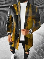 Black And Yellow Graffiti Geometric Print Coat