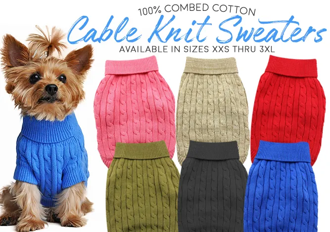 Cable Knit Dog Sweaters - Blue Medium (Customer Return)