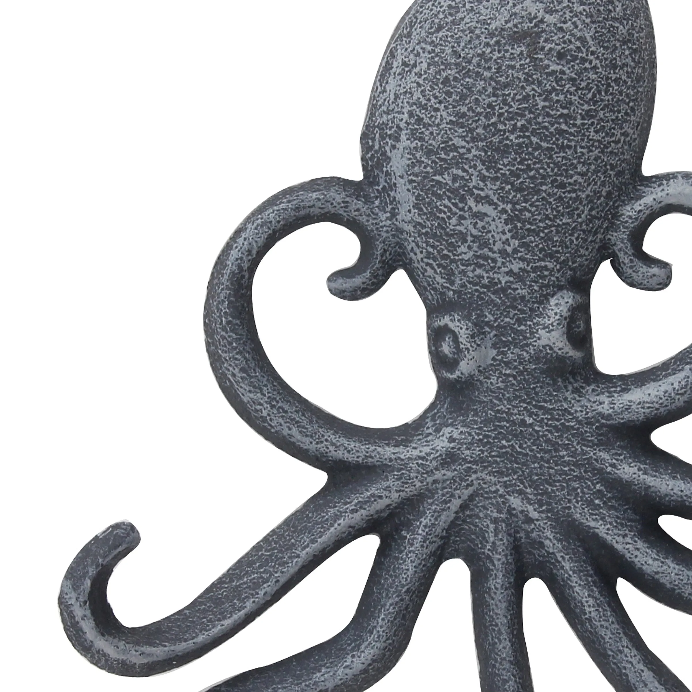 Cast Iron Octopus Decorative Wall Hook, Unique Nautical Design, Multiple Hooks , Silver (WS)