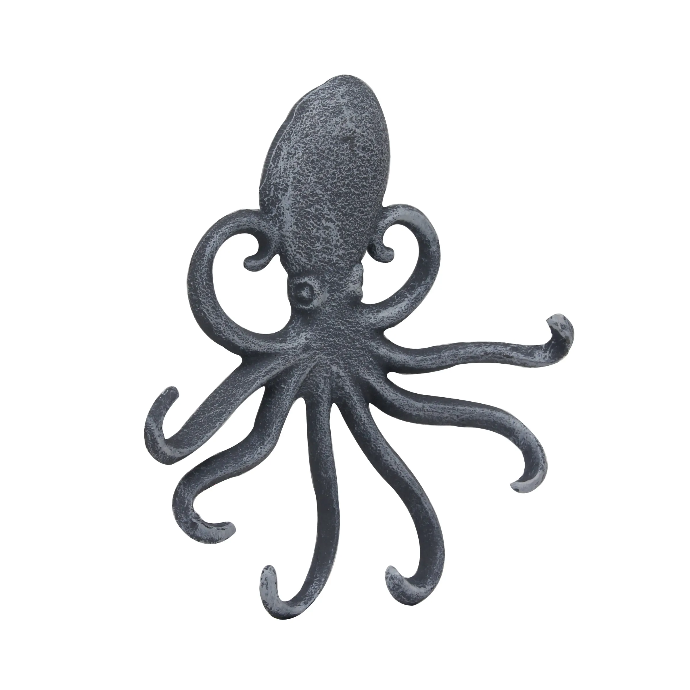 Cast Iron Octopus Decorative Wall Hook, Unique Nautical Design, Multiple Hooks , Silver (WS)