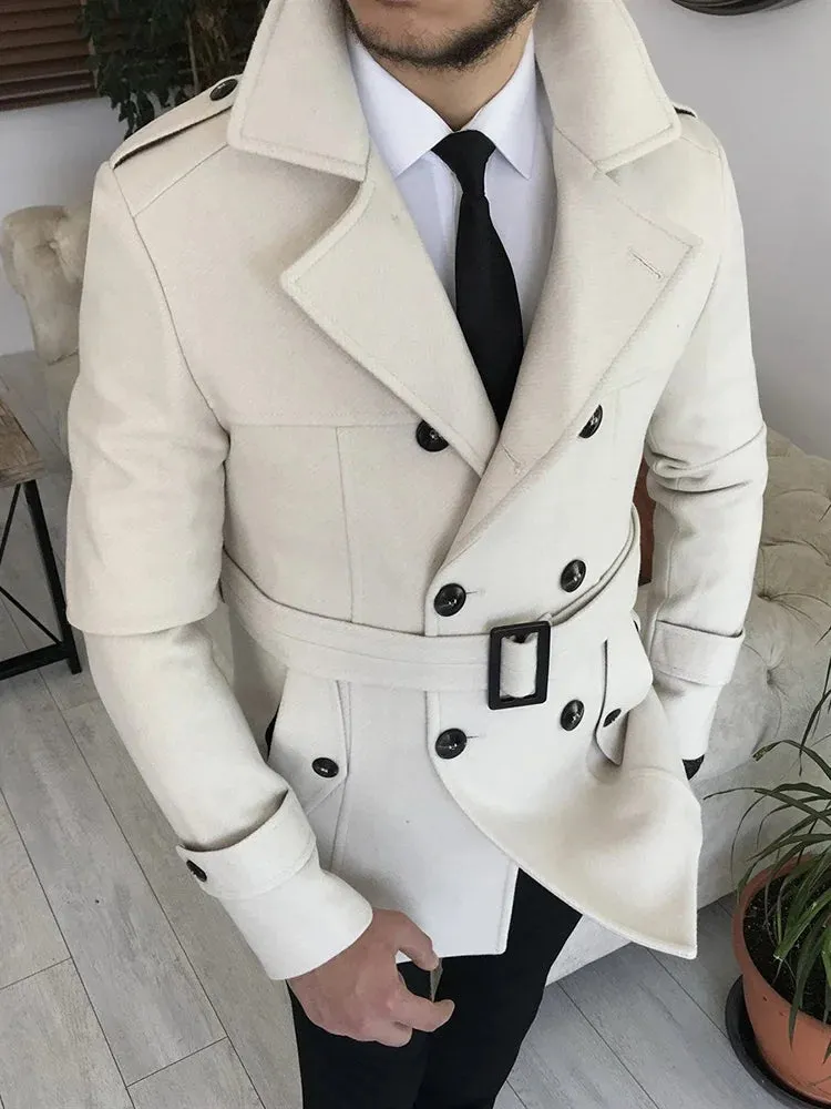 Classic White British Style Short Trench Coat