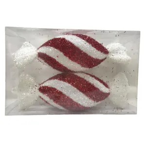 December Diamonds Candy Cane Lace Set 2 Large Peppermint Ornament