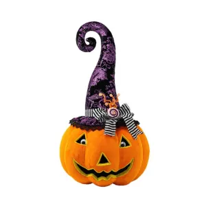 December Diamonds Halloween Carnival 27" Pumpkin With Purple Hat