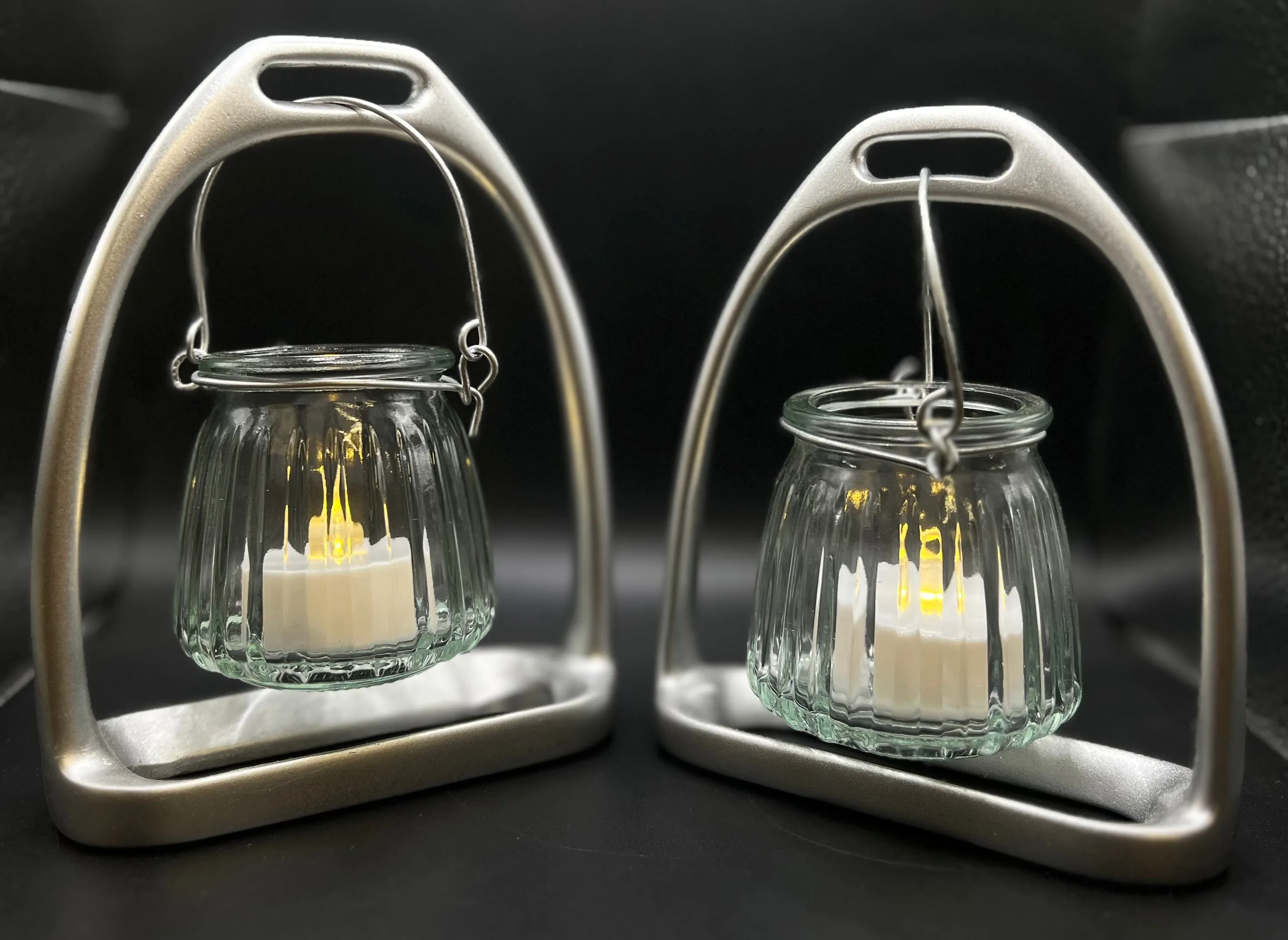 English Stirrup Candle Lights - Silver Tone