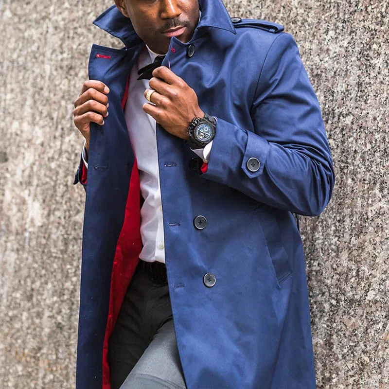 Fashion Blue British Style Trench Coat