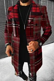 Fashion Patchwork Red Check Casual Coat