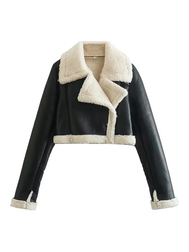 Fashion Zipper Velvet Short Leather Casual Long Sleeve Coats