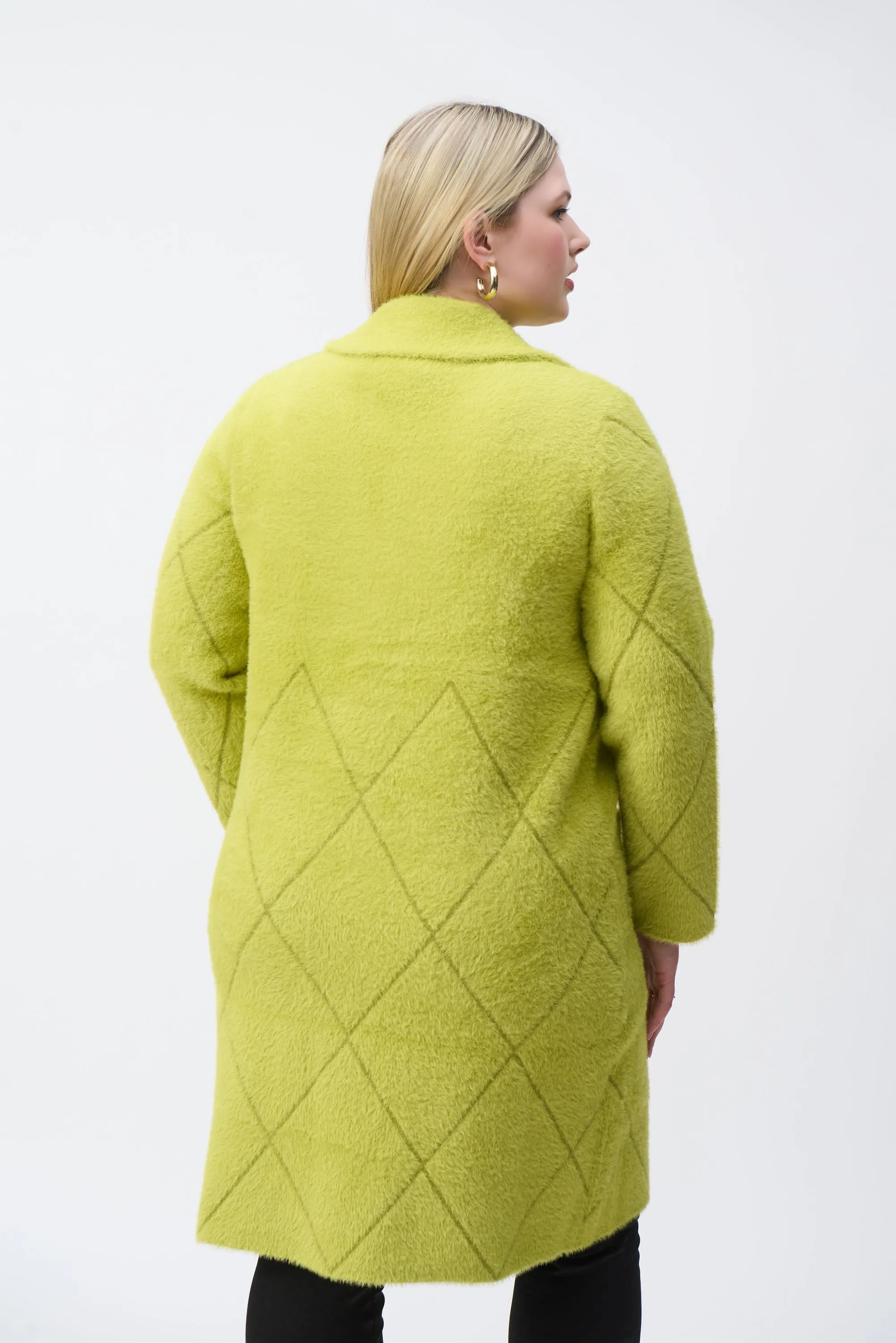 Feather Yarn Notched Collar Coat, Wasabi