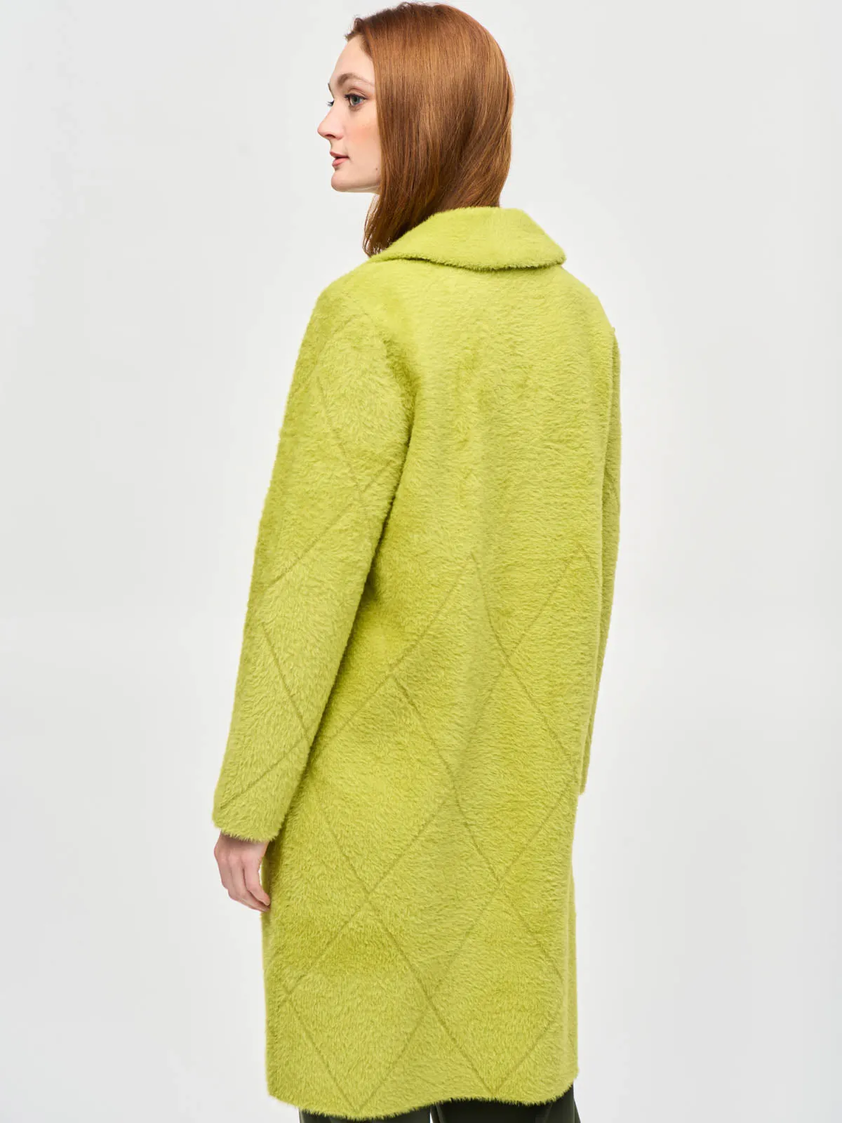 Feather Yarn Notched Collar Coat, Wasabi