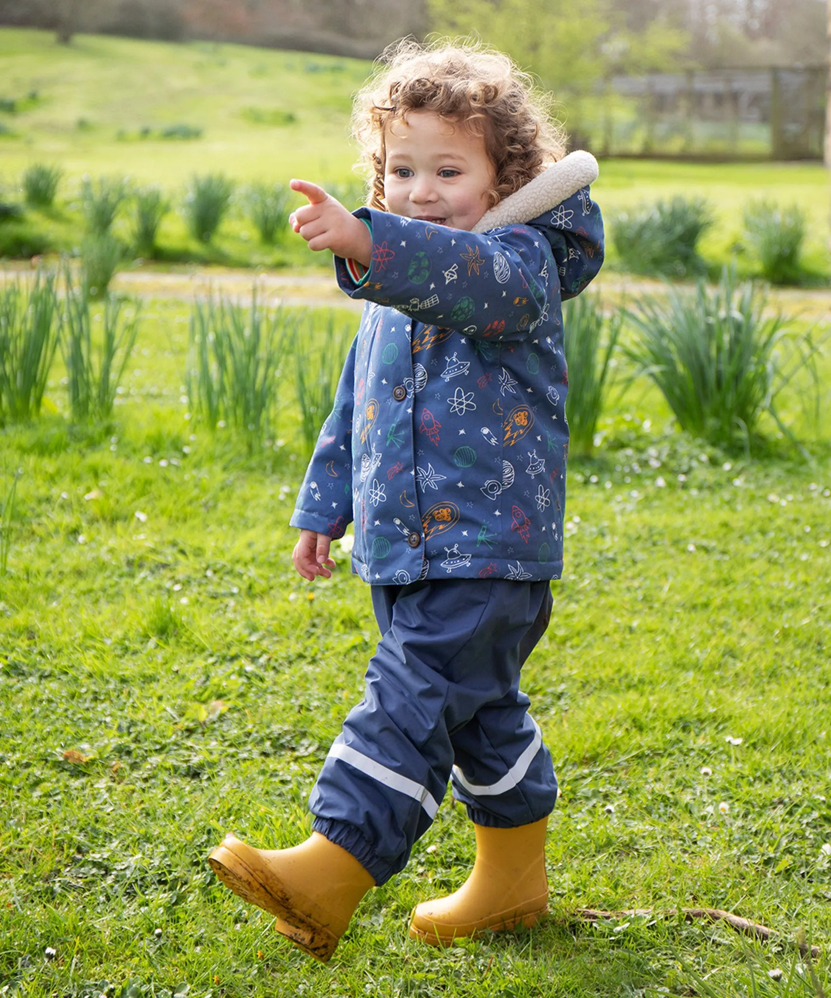 Frugi Little Waterproof Dungarees - Navy Blue