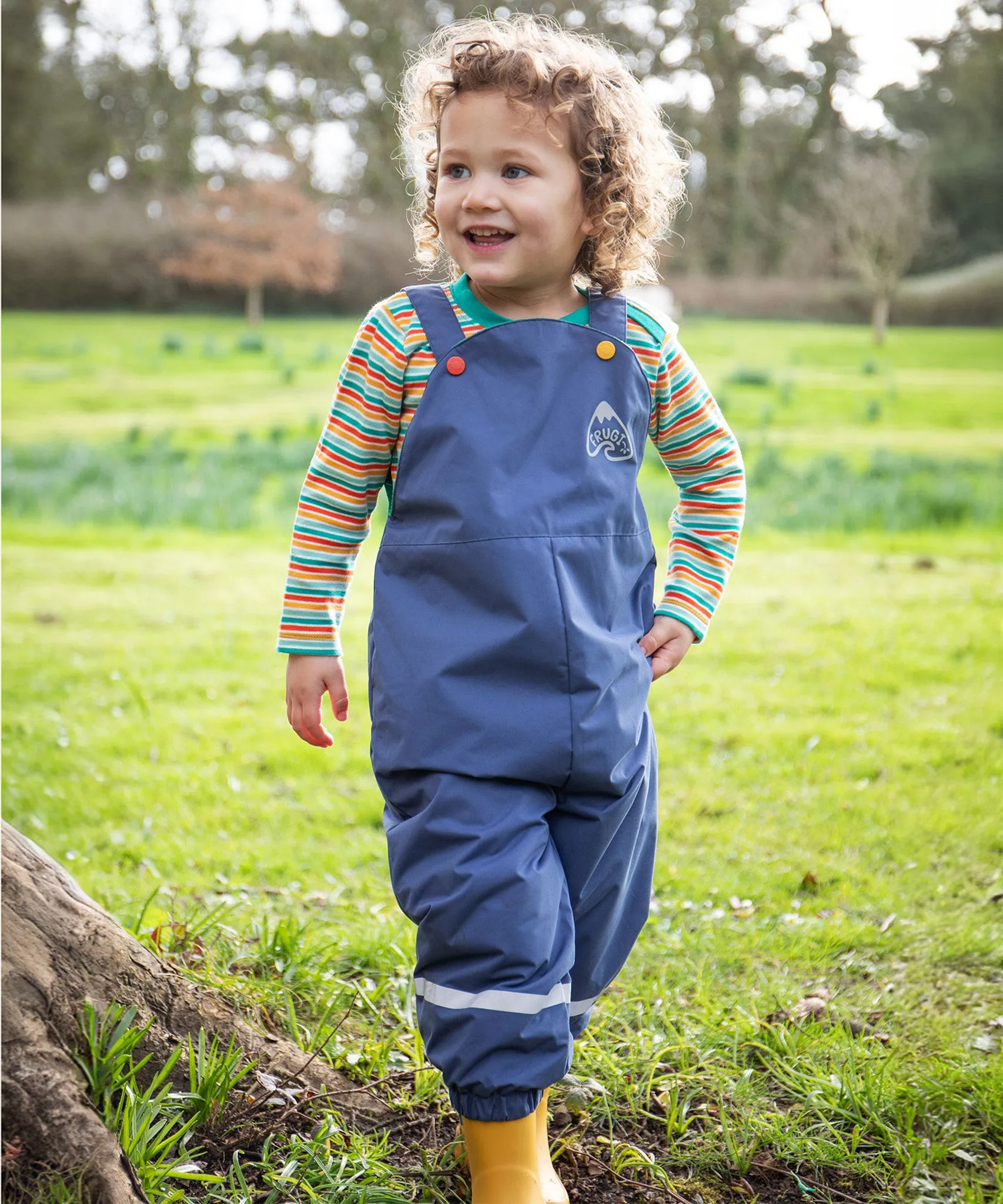 Frugi Little Waterproof Dungarees - Navy Blue