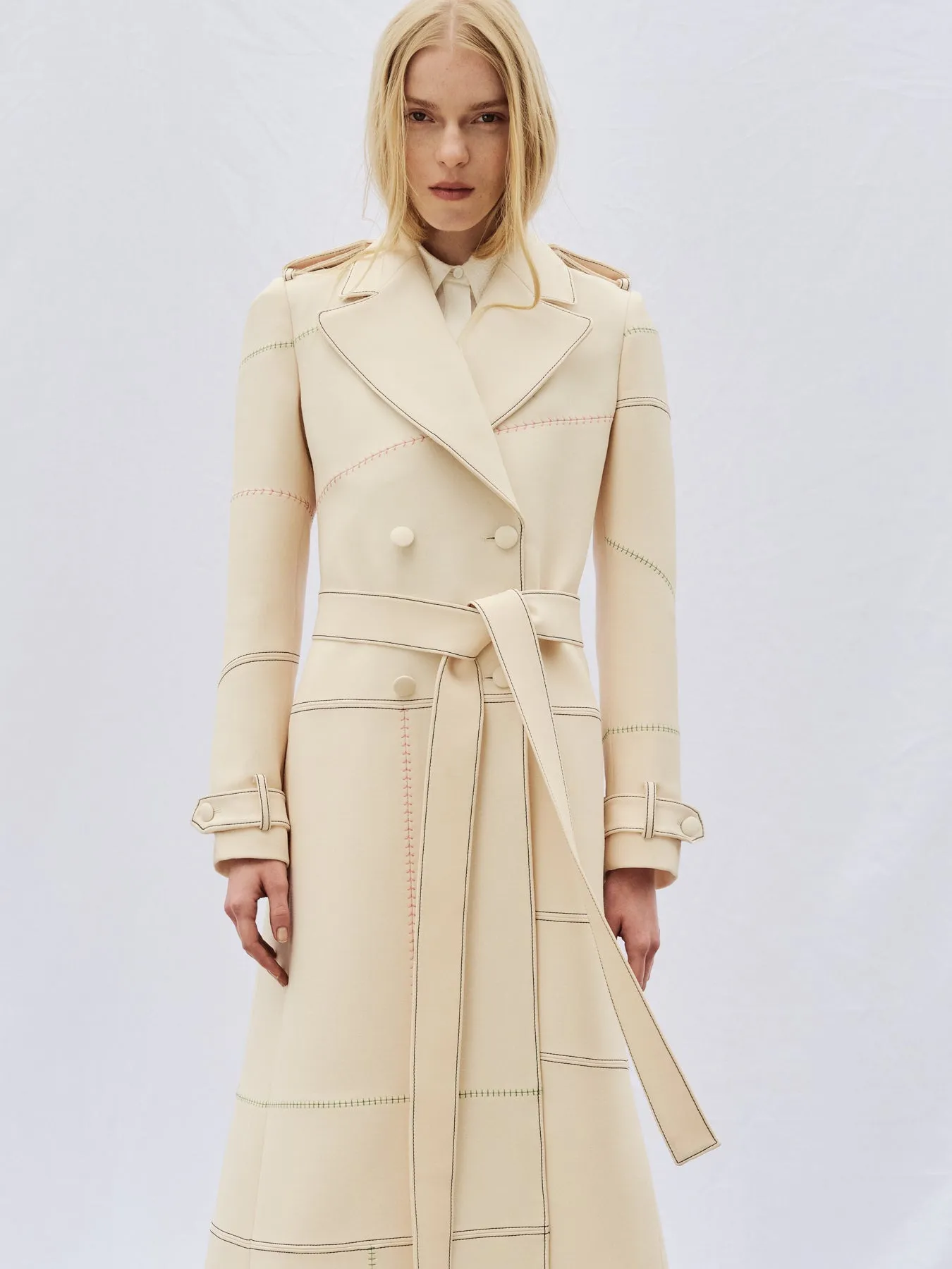 Hamilton Trench Coat in Ivory Wool Silk Cady