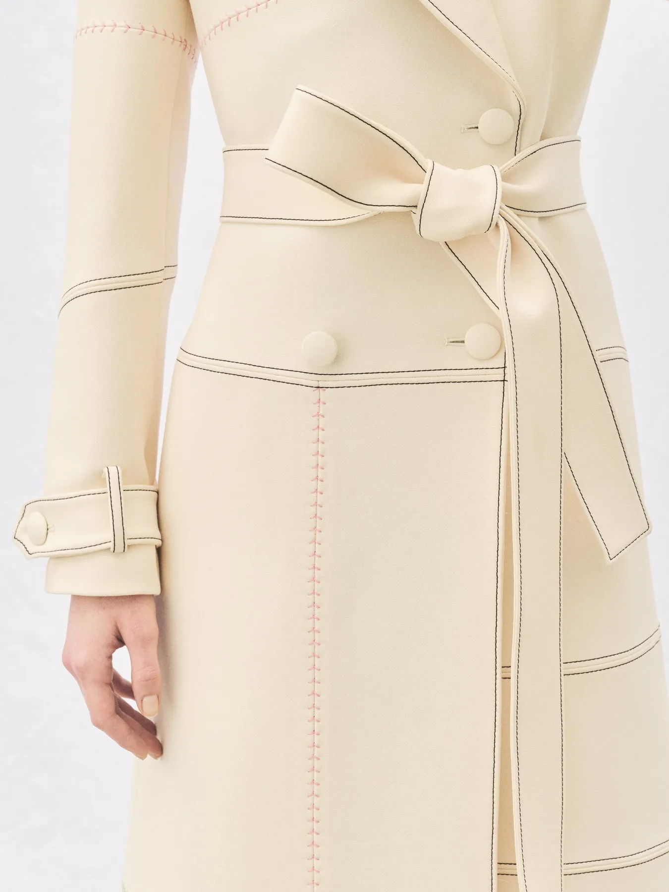 Hamilton Trench Coat in Ivory Wool Silk Cady