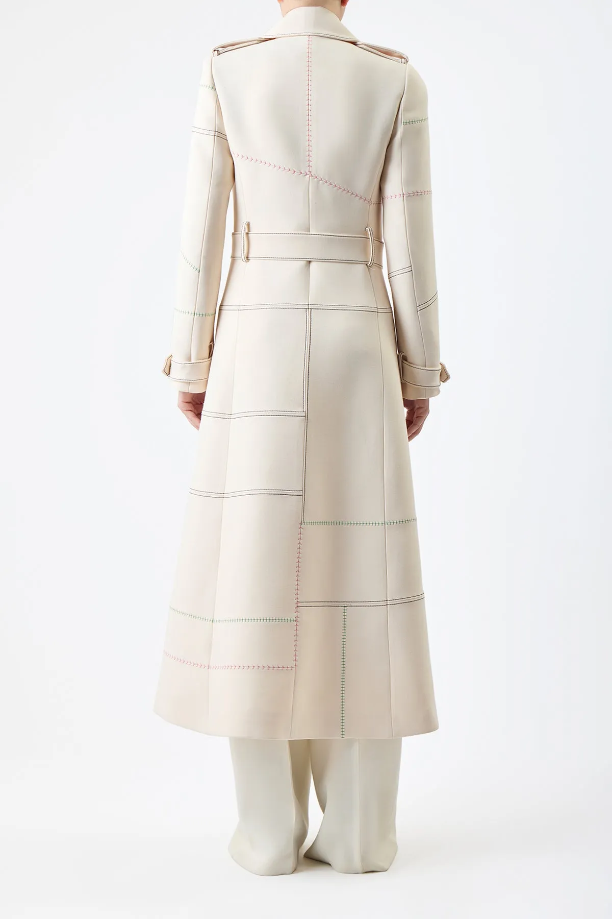 Hamilton Trench Coat in Ivory Wool Silk Cady