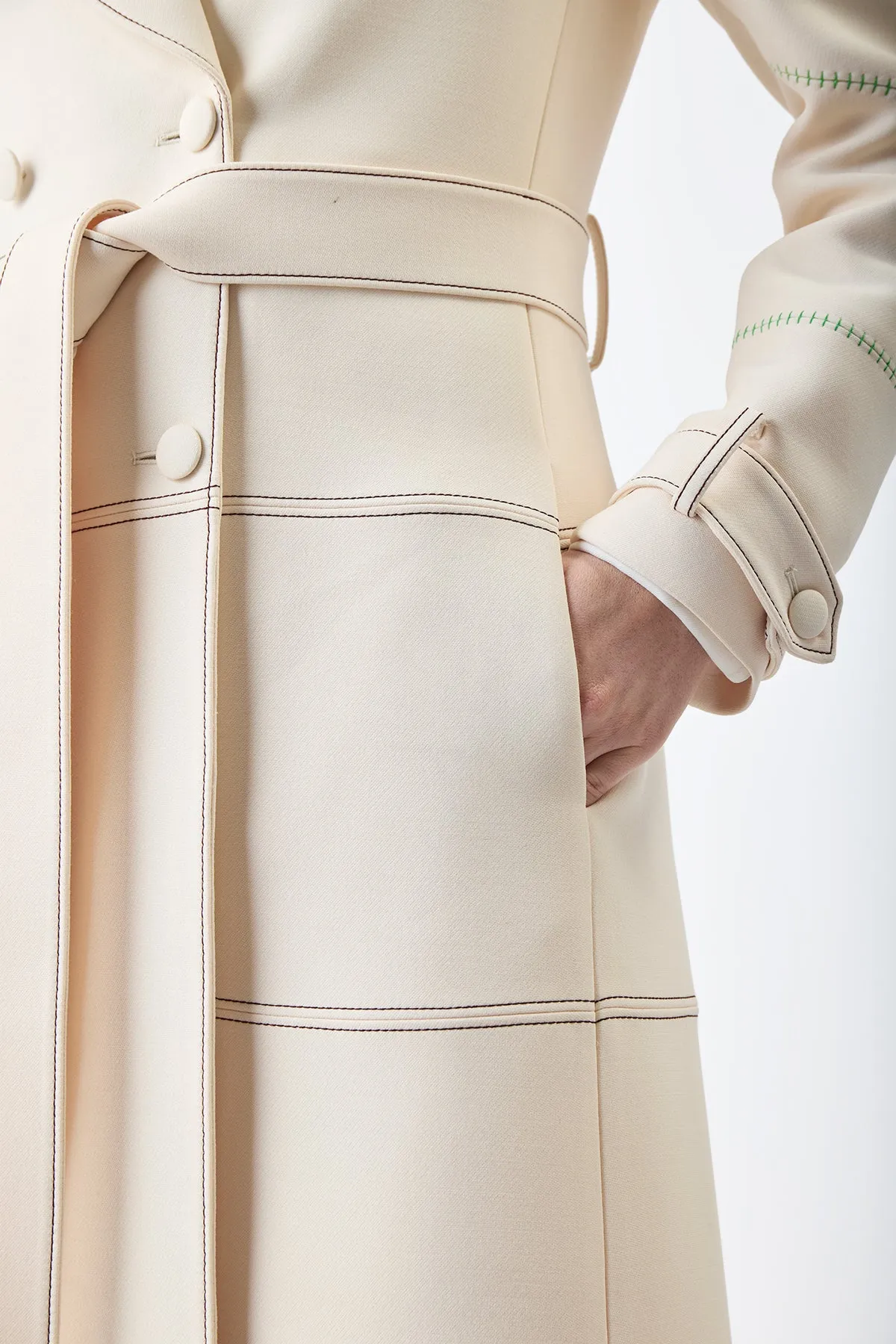 Hamilton Trench Coat in Ivory Wool Silk Cady