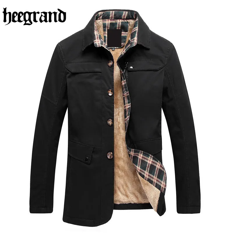 HEE GRAND Men's Fashion Winter Cotton Tooling Outwear Trench Warm Leisure Office Coats