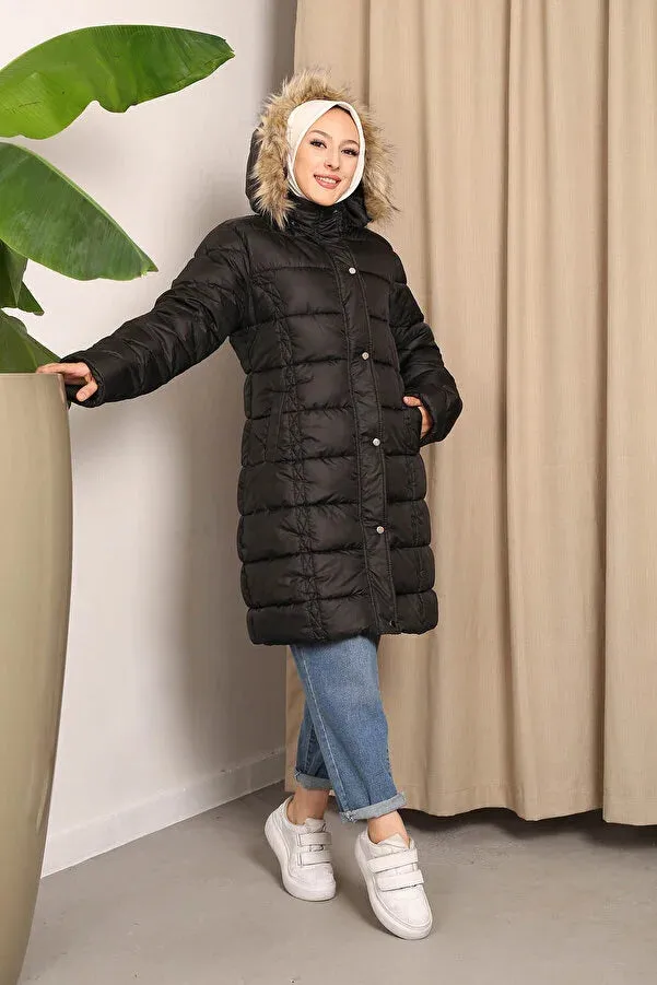 Imajbutik Womem's Brown Hooded Puffer Coat