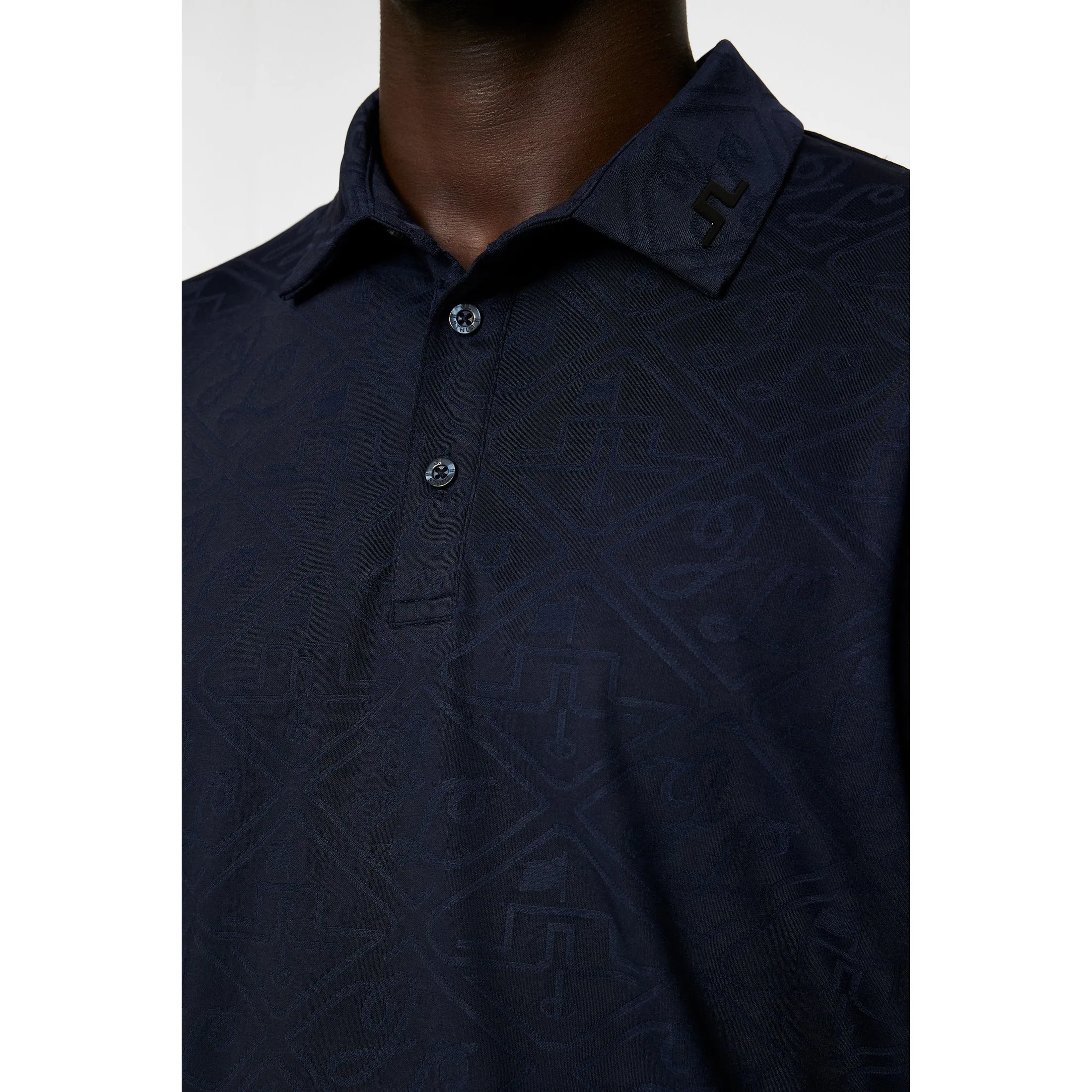 J.Lindeberg Bison Regular Fit Jacquard Golf Shirt - JL Navy