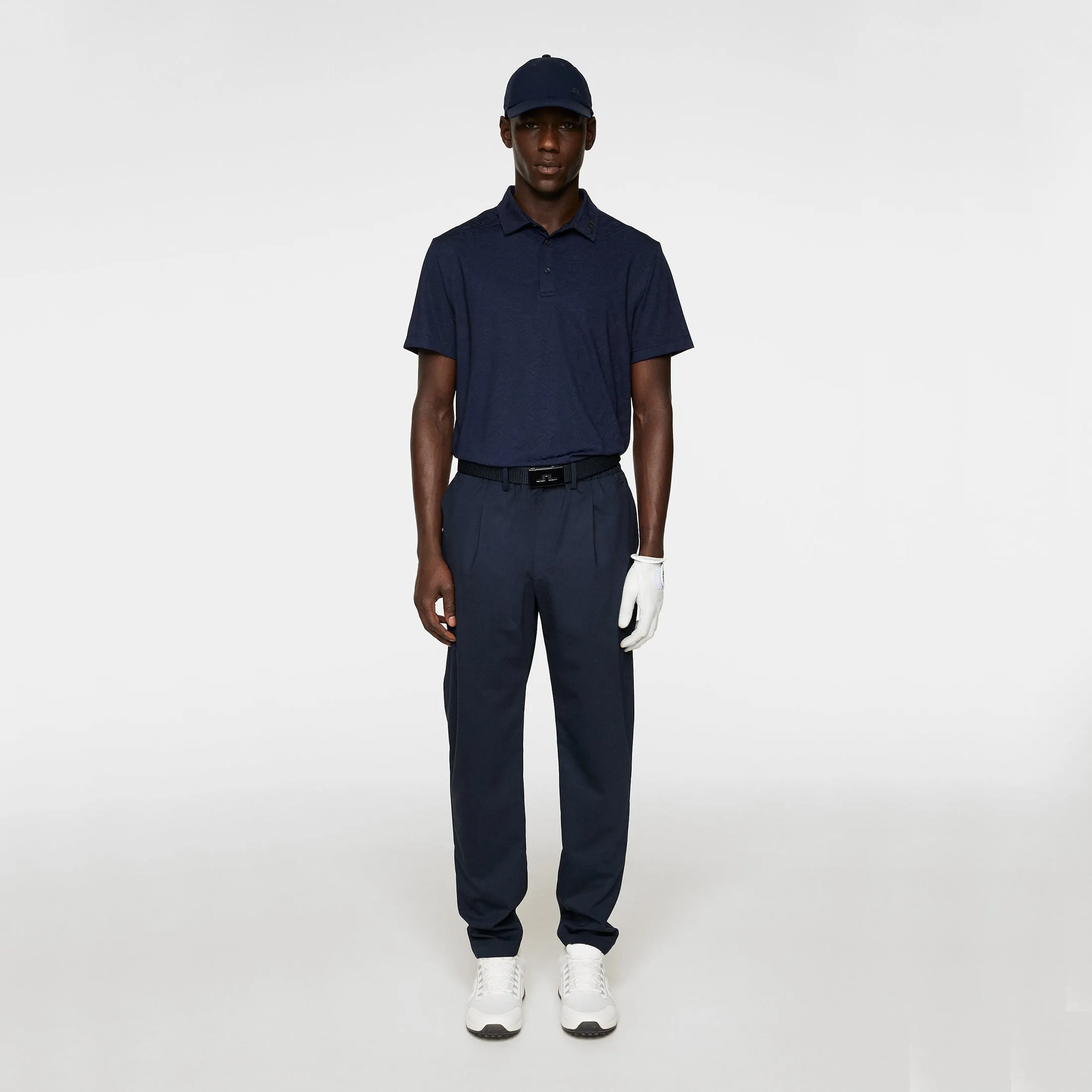 J.Lindeberg Bison Regular Fit Jacquard Golf Shirt - JL Navy