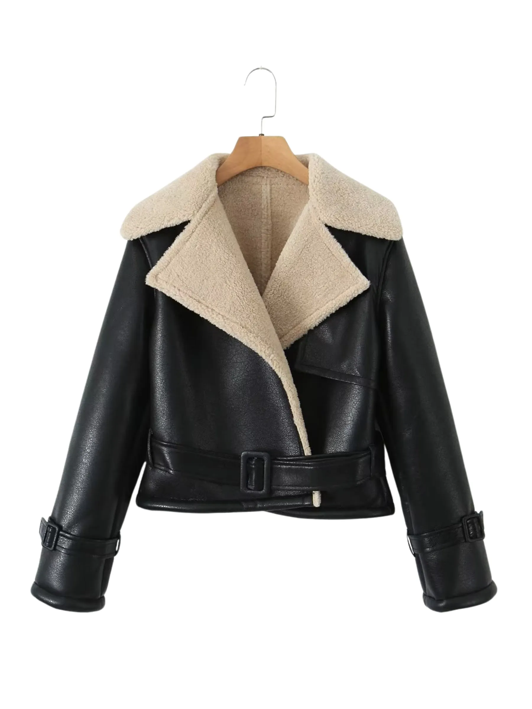 Leeana Shearling Faux Leather Aviator Jacket