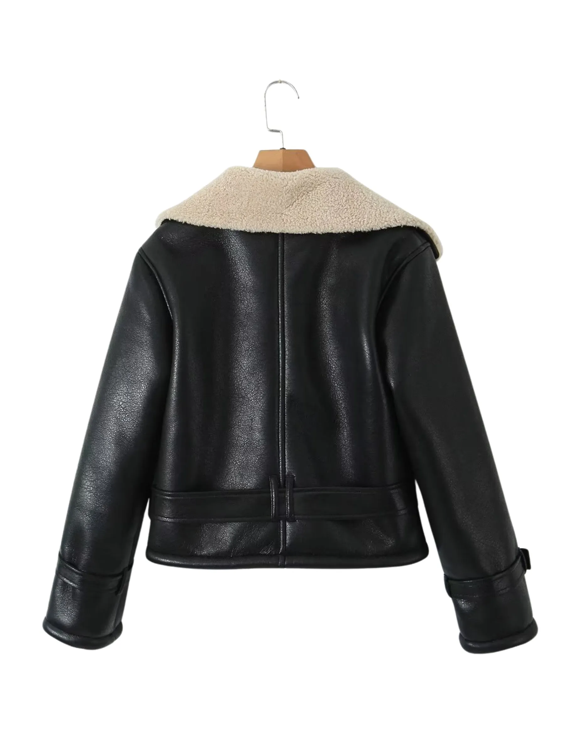 Leeana Shearling Faux Leather Aviator Jacket