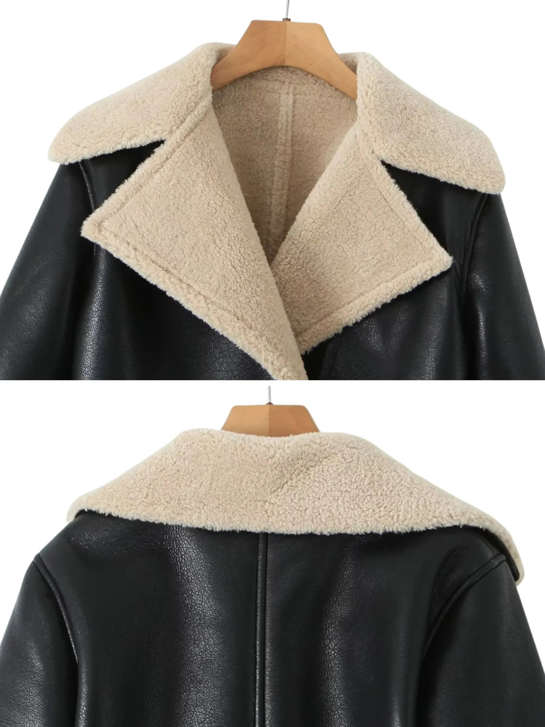 Leeana Shearling Faux Leather Aviator Jacket