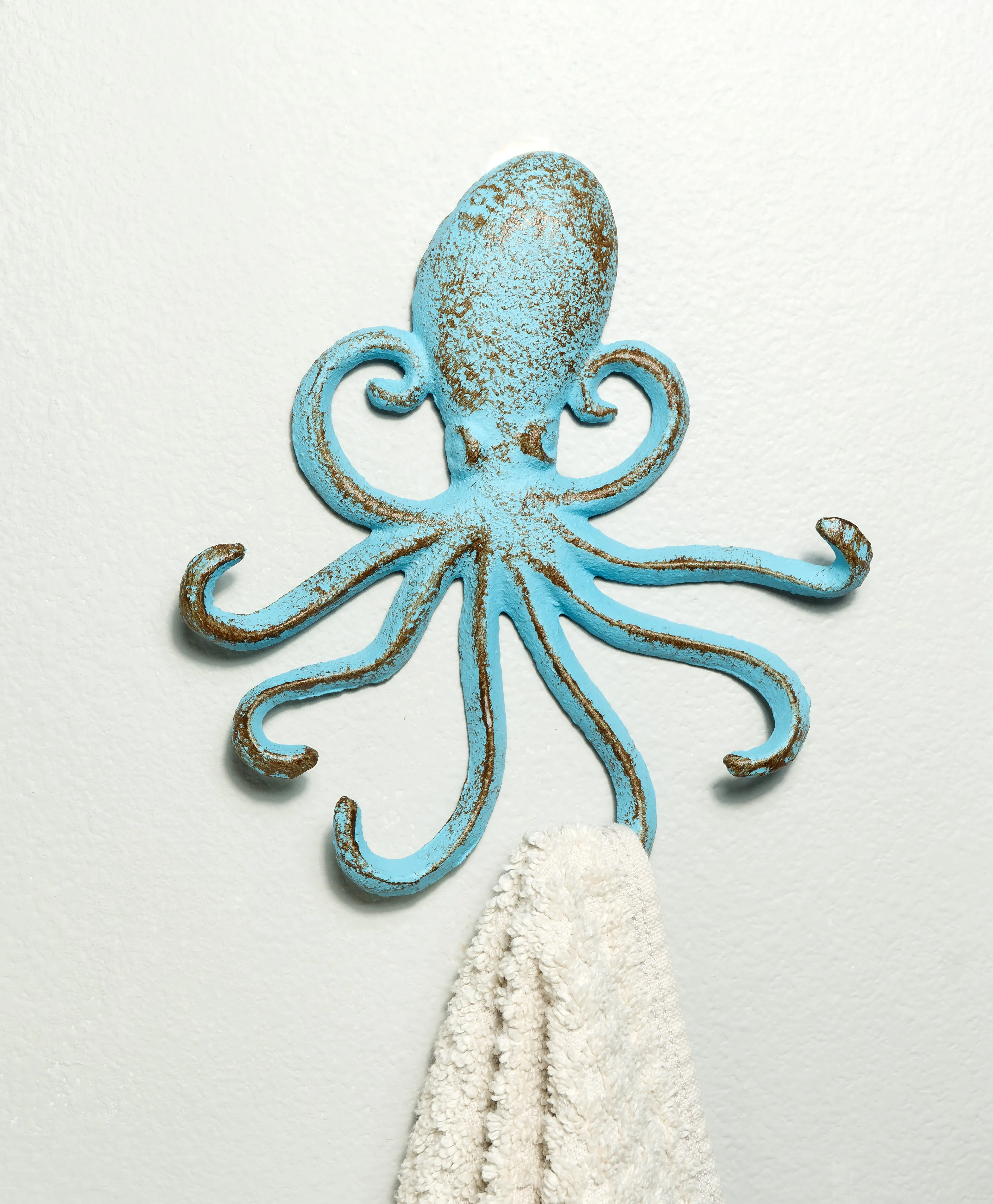 Light Blue Octopus Cast Iron Decorative Wall Hook