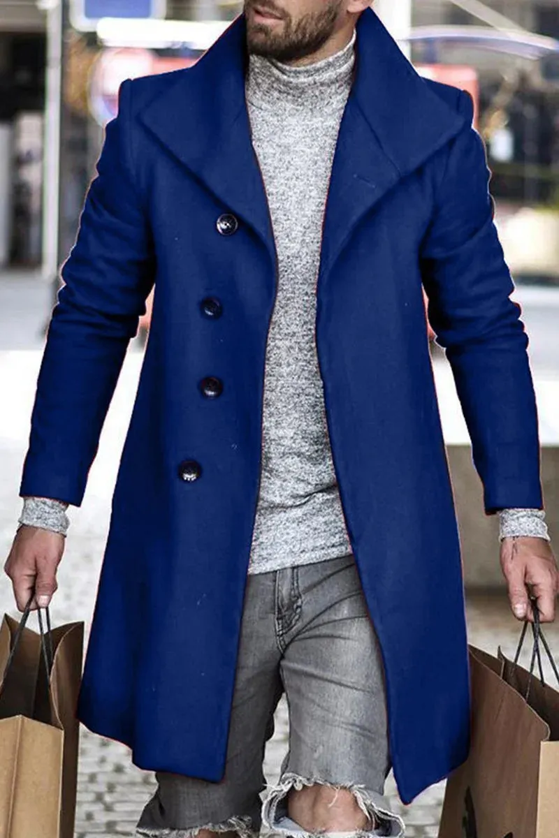 Men Breasted Lapel Winter Woolen Coat