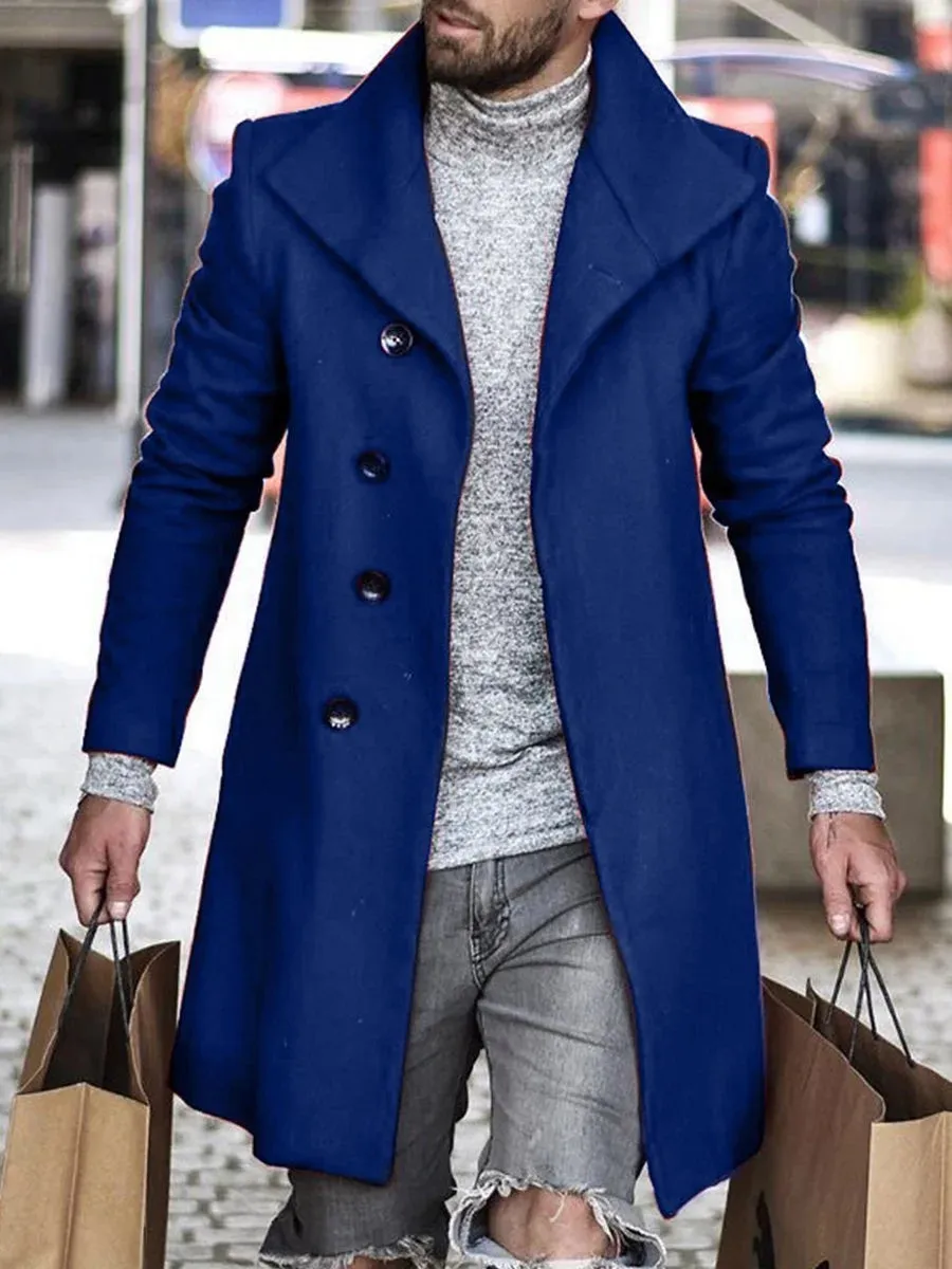 Men Breasted Lapel Winter Woolen Coat