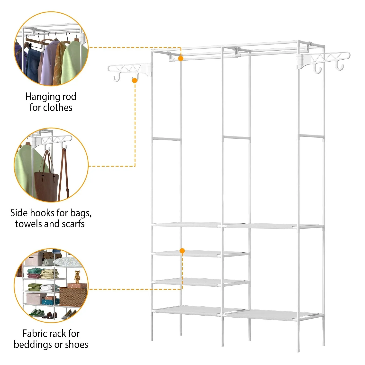 Multifunctional Metal Garment Rack with Clothing and Shoe Organizer Shelves