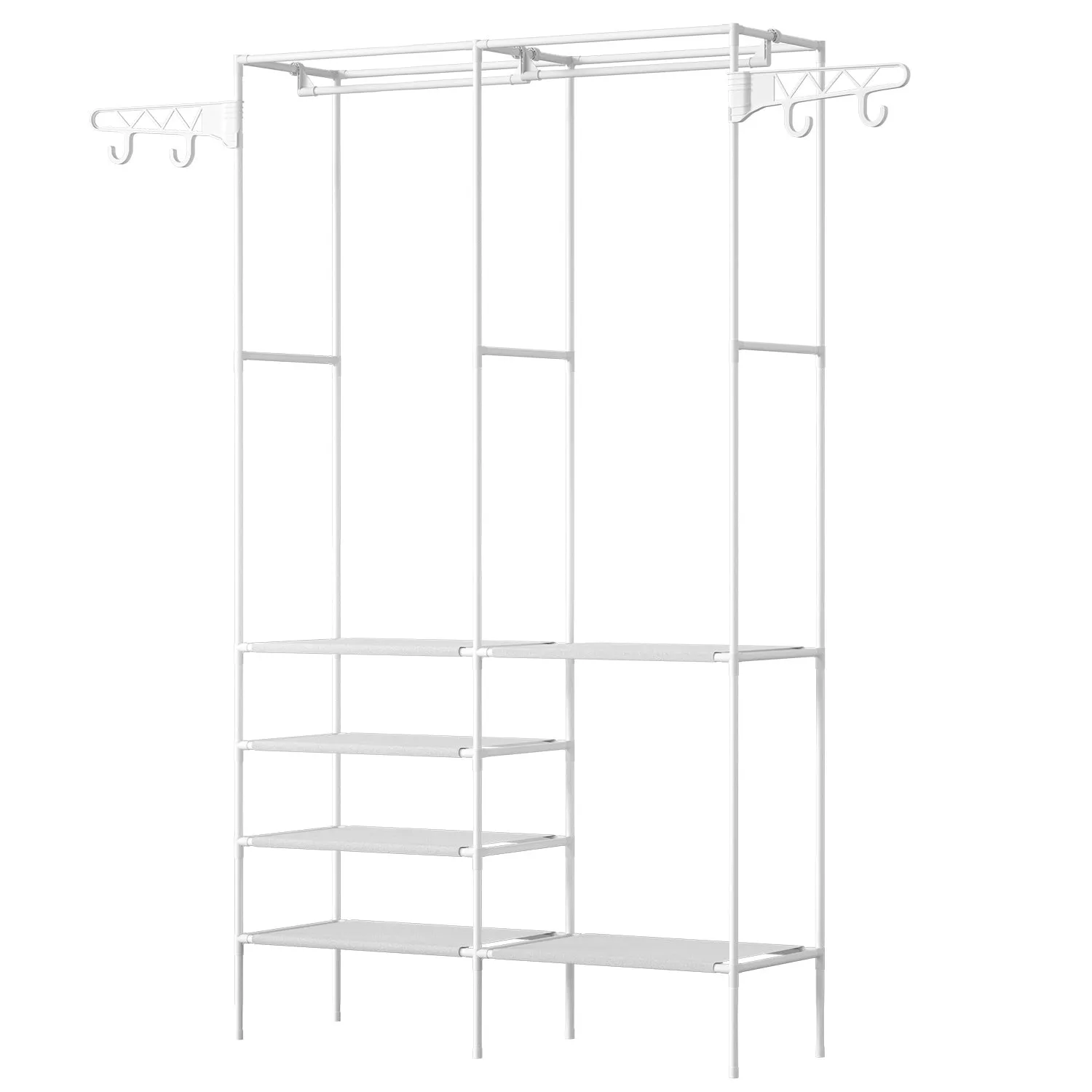 Multifunctional Metal Garment Rack with Clothing and Shoe Organizer Shelves