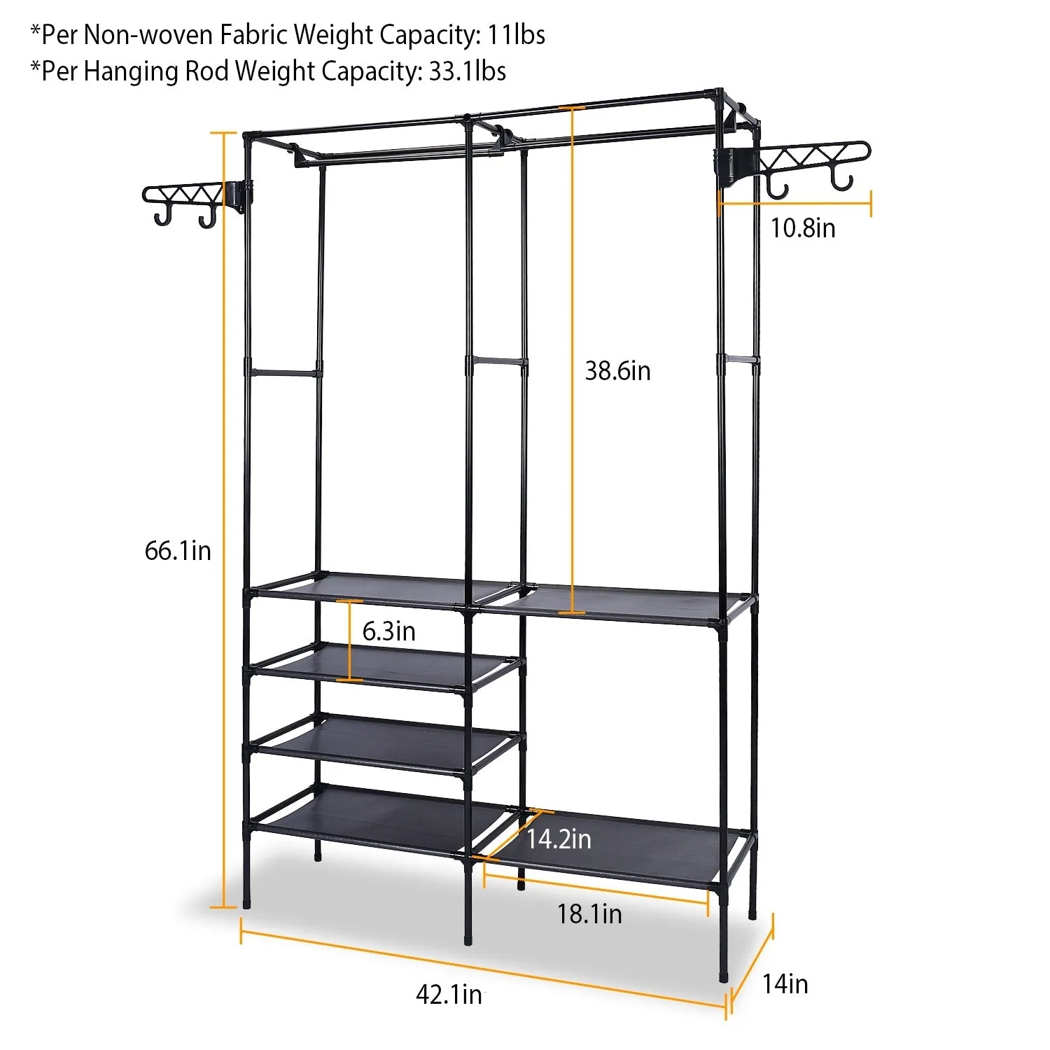 Multifunctional Metal Garment Rack with Clothing and Shoe Organizer Shelves