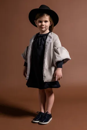 OMAMImini Velvet Girls Coat - Silver Grey