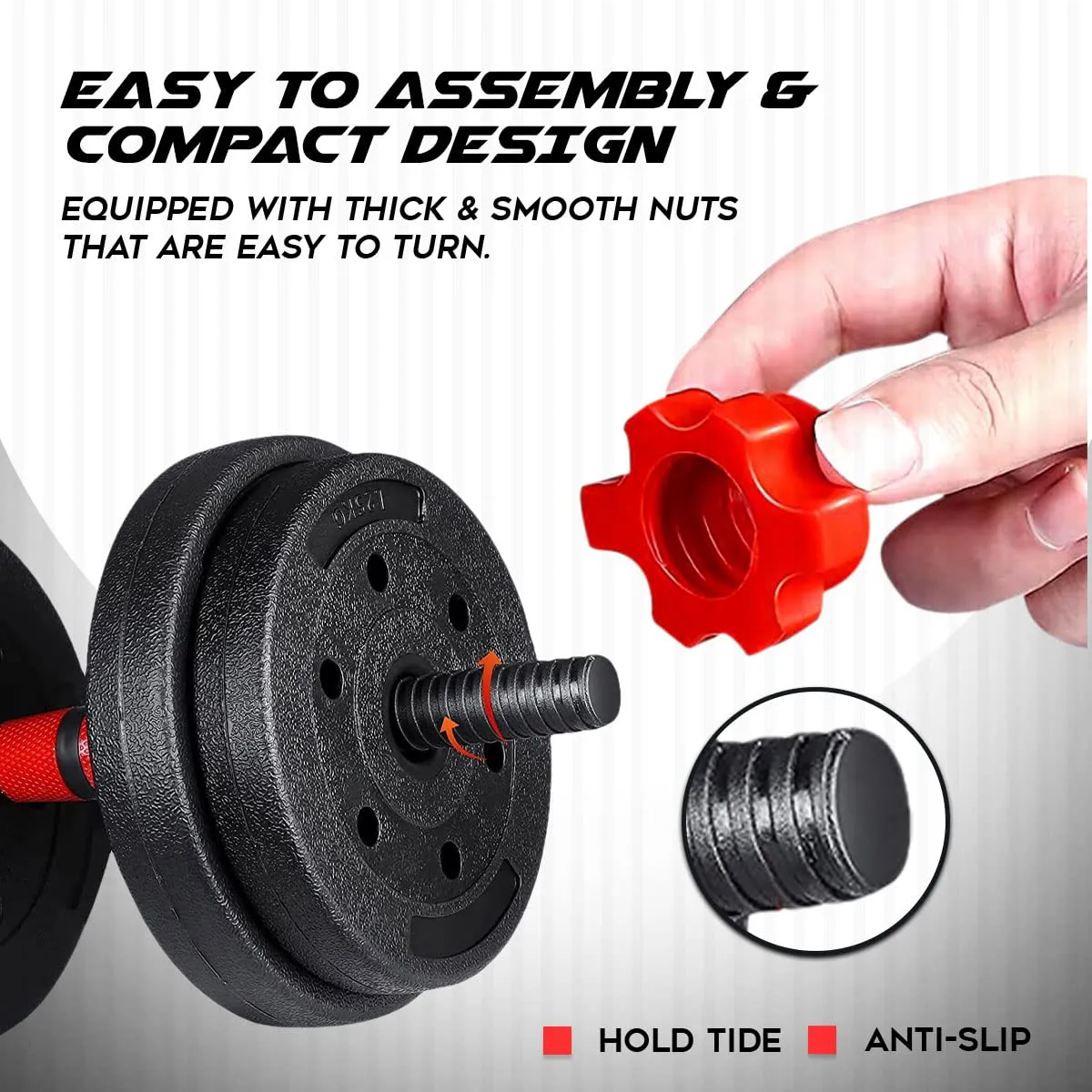 PDS-20P  Adjustable PVC Cement Dumbbells with Non-Slip Handle and Adjustable Weight Plates Set - Black