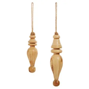 Raz 2023 Natural Noel 9" Distressed Natural Wood Finial Ornaments, Set of 2