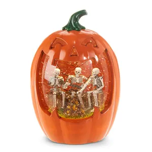 Raz Holiday Water Lanterns 2023 8.5" Campfire Skeletons Lighted Water Pumpkin