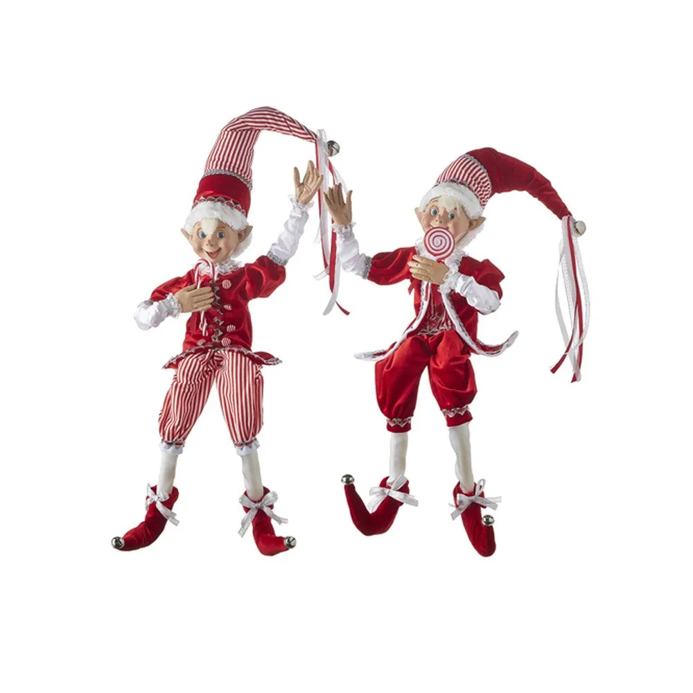 Raz Imports 2021 Peppermint Parlor Posable Elf Figurine, Assortment of 2