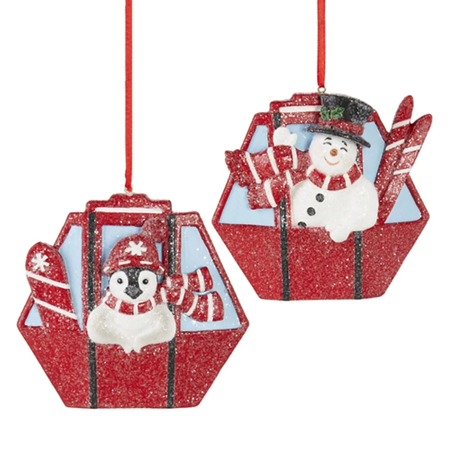 Raz Imports 2021 Snowed In 4-inch Gondola Ride Ornament, Assortment of 2