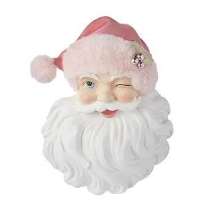 Raz Imports 2022 Collected Christmas 17" Santa Face With Pink Hat Wall Art