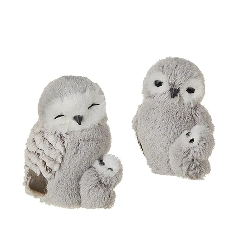 Raz Imports 2022 Cozy Christmas 7.5" Natural Owl With Baby Ornament, Asst Of 2