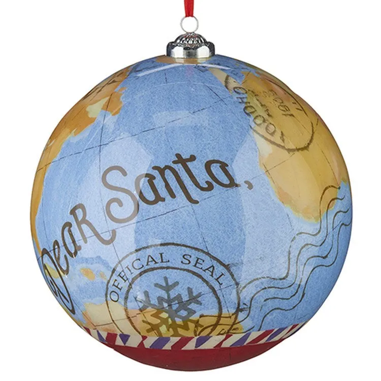 Raz Imports 2022 Destination Christmas 8" Dear Santa Map Ball Ornament