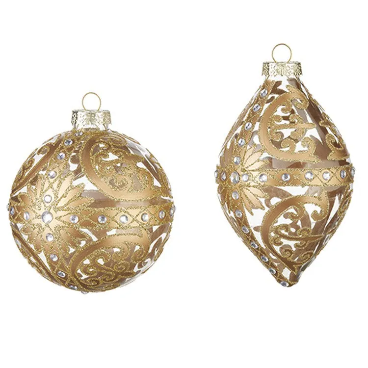 Raz Imports 2022 Evergreen & Gold 6" Gold Scrollwork Ornament, Asst Of 2