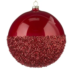 Raz Imports 2022 Tartan Tidings 6" Half Glittered Red Ball Ornament