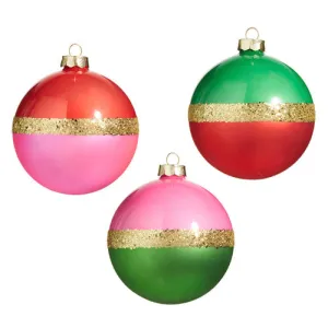 Raz Imports 2023 Charming Holiday 4" Dual Color Ball Ornament, Asst of 3