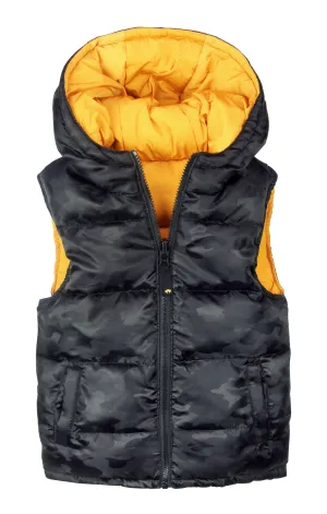 Reversible Puffer Vest | Black and Gold Camo | Appaman