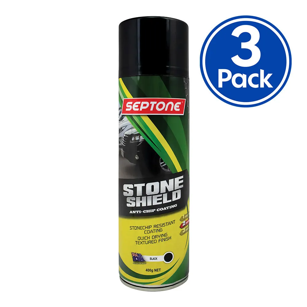 SEPTONE Stoneshield Solvent Based Elasticised Coating 400g Aerosol Black x 3 Pack