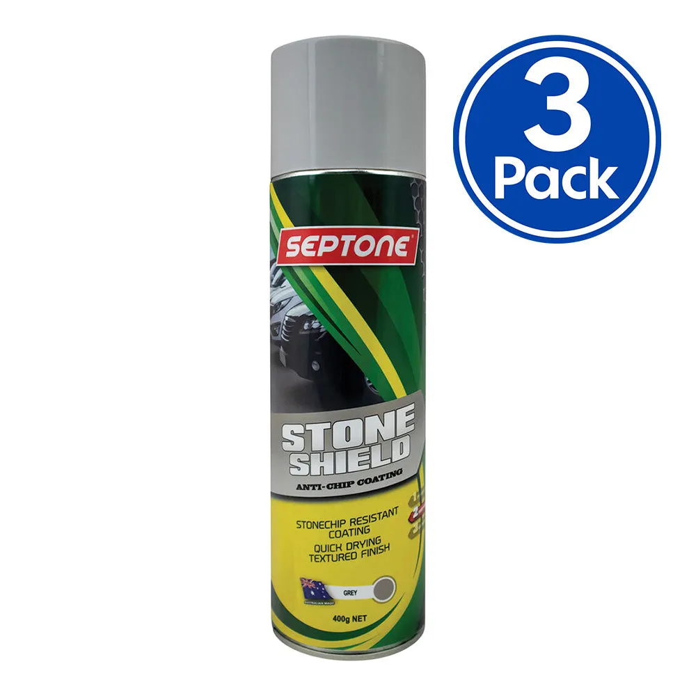 SEPTONE Stoneshield Solvent Based Elasticised Coating 400g Aerosol Grey x 3 Pack