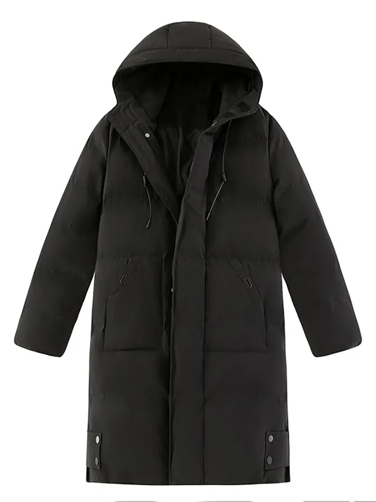 Solid Color Long Hooded Quilted Coats