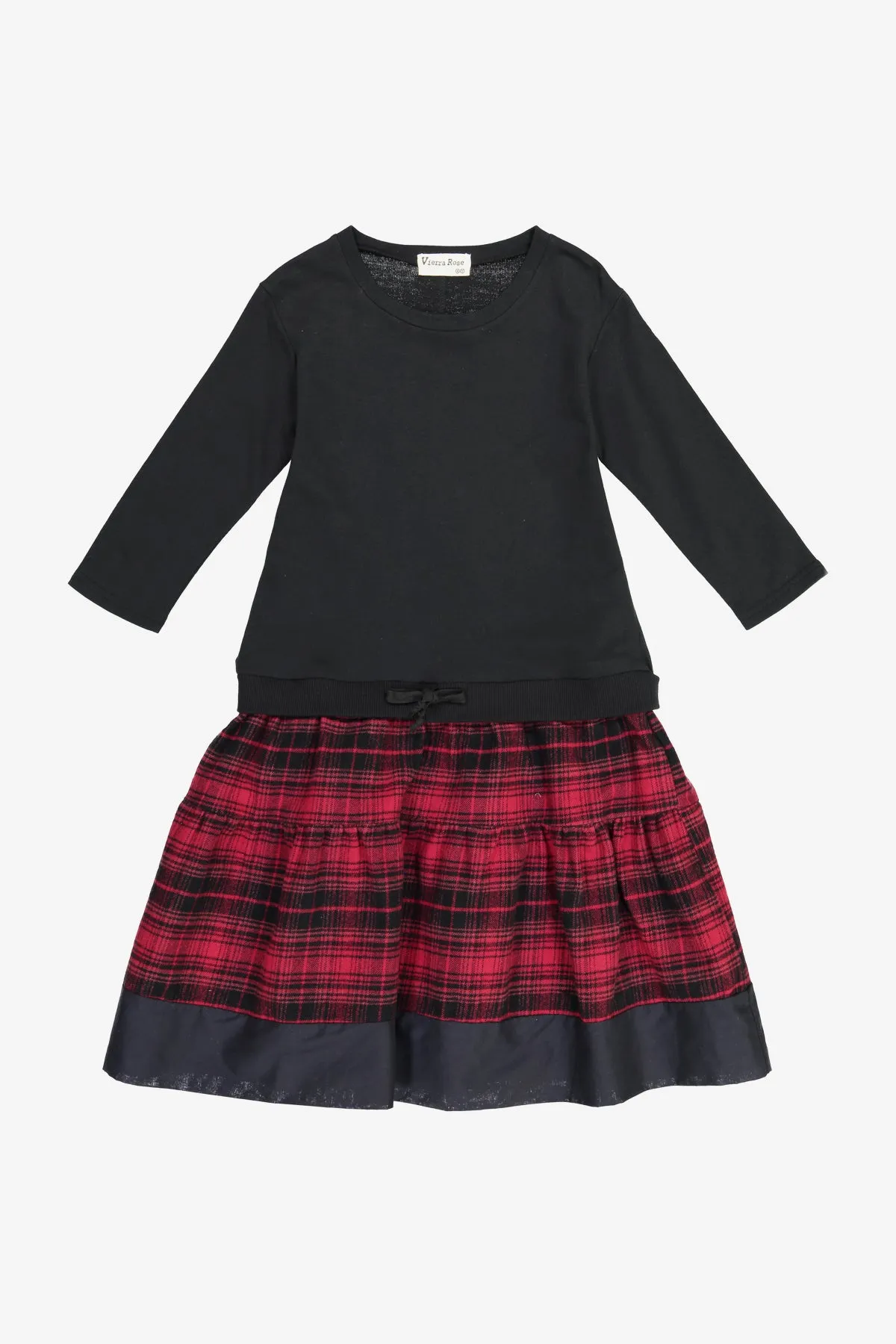 Vierra Rose Mona Sweatshirt Combo Girls Dress - Red Plaid