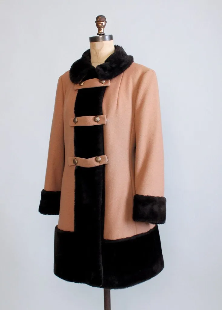 Vintage 1960s MOD Wool and Faux Fur Winter Coat